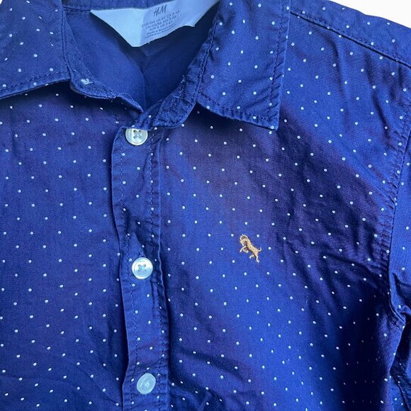 H&M Boys Dress Shirt | Navy Polka Dot Button-Up | Size 4Y - Picture 3 of 4